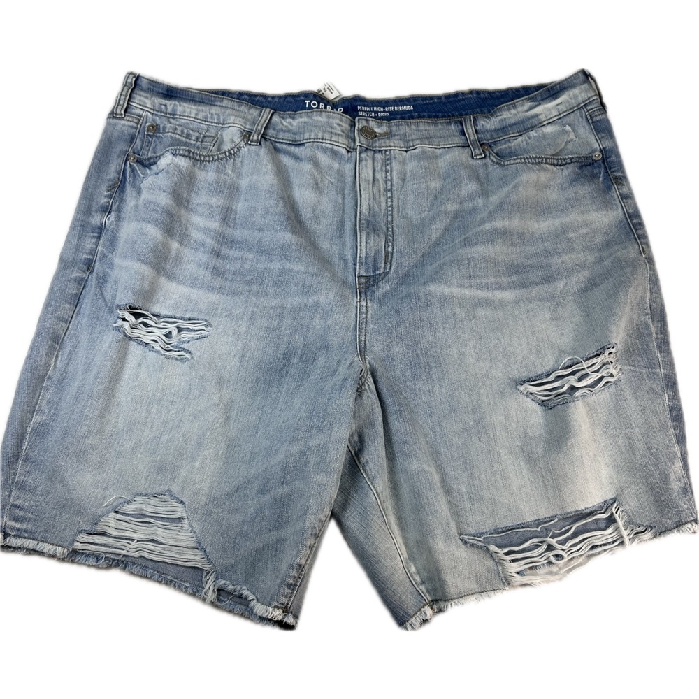 Torrid Perfect High-Rise Bermuda Shorts Light Wash Distressed Denim Women 28
